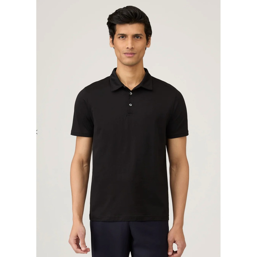 Sunspel England Classic Black Jersey Polo Shirt Supima Cotton S